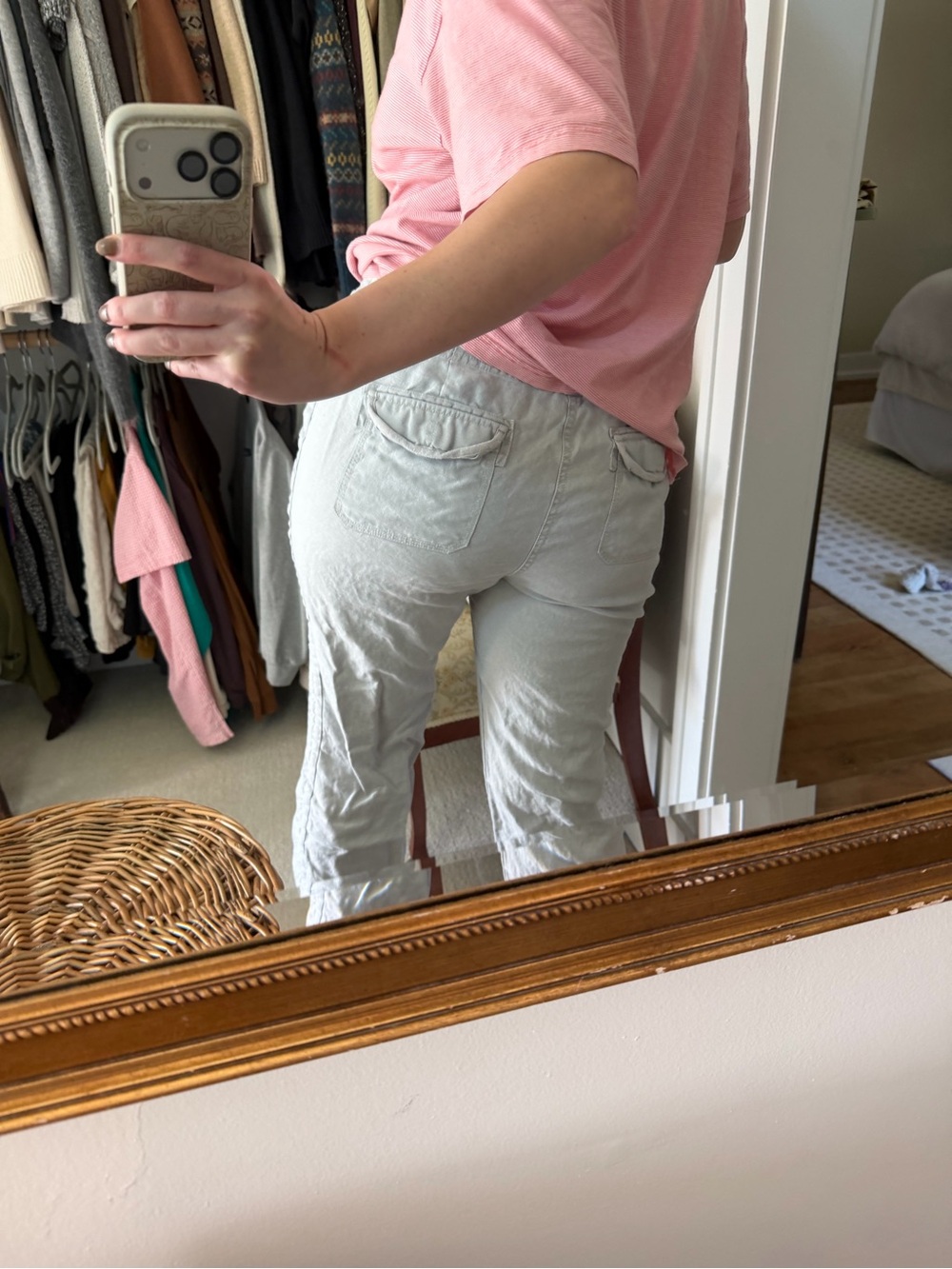 100% Linen Eddie Bauer Light Gray Wide Leg Cargo Pants
